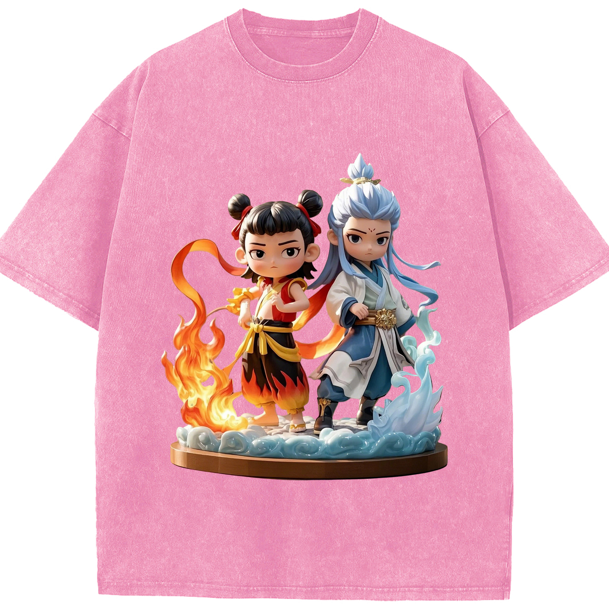 （画像用） Ne Zha 2 ナタ 魔童の大暴れ 綿100% ヴィンテージ風 半袖Tシャツ（フロントプリント）